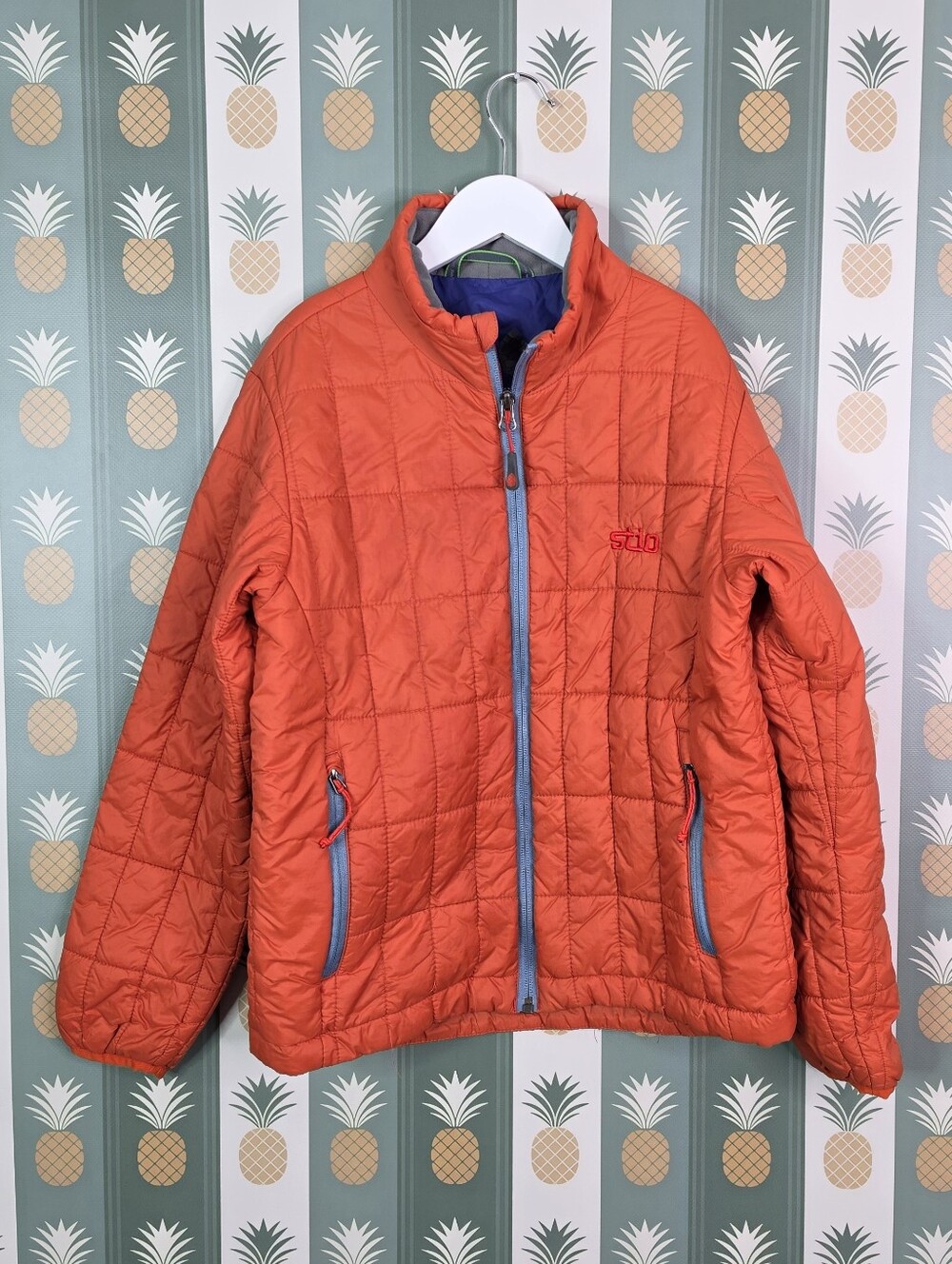 Stio Kids Orange Quilted Jacket with Blue Trim